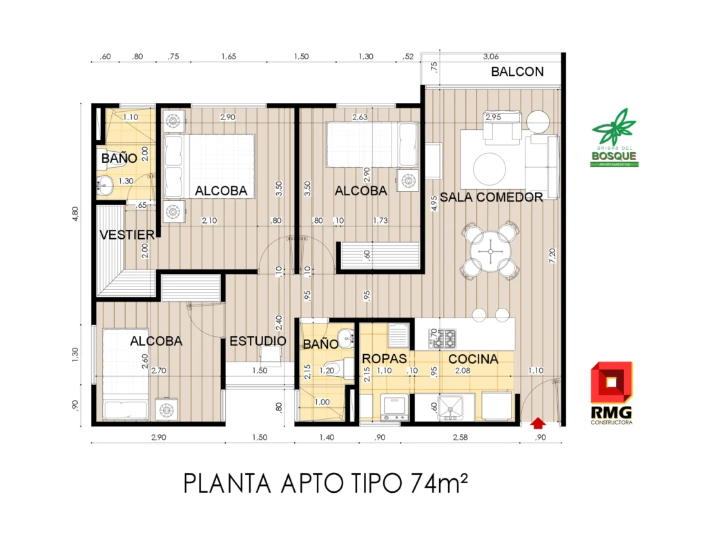 Tipología de 74m2 